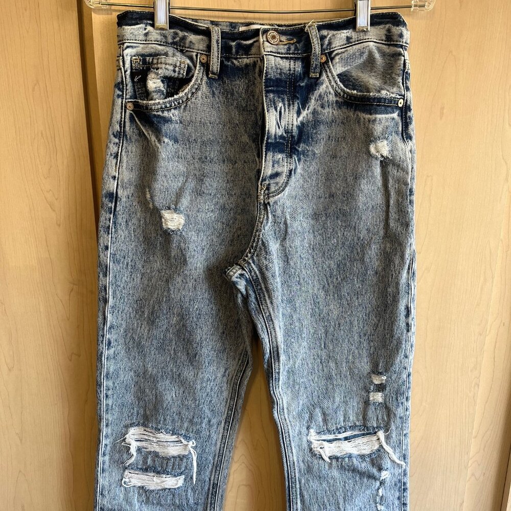 KANCAN Medium‎ BLUE Distressed Button Fly Denim MID-RISE Straight JEANS Sz 3/25